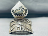 Exceptional Native American Navajo White Buffalo Turquoise Sterling Silver Ring Signed-Nativo Arts