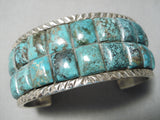 Exquisite Native American Navajo Green Turquoise Mosaic Inlay Sterling Silver Heavy Bracelet-Nativo Arts
