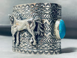 Native American Colossal Horse San Felipe Turquoise Sterling Silver Bracelet-Nativo Arts