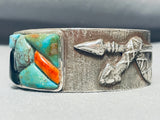 Native American Heavy 86 Gram Green Turquoise Sterling Silver Arrow Snake Bracelet Cuff-Nativo Arts