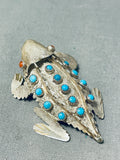 Unforgettable Native American Navajo Turquoise & Coral Sterling Silver Toad Pin/ Pendant-Nativo Arts