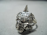 Detailed! Navajo Sterling Silver Horny Toad Ring Native American-Nativo Arts