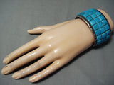 Heavy Cubed Turquoise Vintage Native American Navajo Sterling Silver Bracelet-Nativo Arts