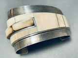 White Fossil Special Stone Vintage Native American Navajo Sterling Silver Inlay Bracelet-Nativo Arts