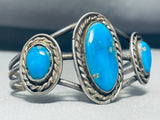 Old Deposit Blue Gem Turquoise Vintage Native American Navajo Sterling Silver Bracelet-Nativo Arts