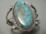 Quality Vintage Native American Navajo Blue Royston Turquoise Sterling Silver Bracelet-Nativo Arts