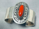 Leo Nez Native American Navajo Huge Coral Sterling Silver Concho Bracelet-Nativo Arts