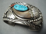 Authentic Bear Native American Navajo Turquoise Coral Sterling Silver Ted Joe Bracelet-Nativo Arts