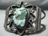Starburst Vintage Native American Navajo Green Turquoise Sterling Silver Bracelet Old-Nativo Arts
