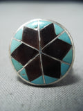 Outstanding Vintage Native American Zuni Blue Gem Turquoise Sterling Silver Ring Old-Nativo Arts