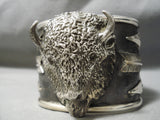 Heavy Huge Buffalo Native American Sterling Silver Bracelet Cuff-Nativo Arts