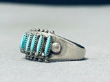 One Of The Best Vintage Native American Zuni Needle Turquoise Sterling Silver Ring Old-Nativo Arts