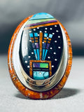 One Of The Most Detailed Ever Native American Navajo Turquioise Sterling Silver Ring-Nativo Arts