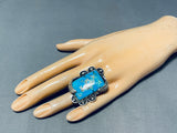 Astonishing Vintage Native American Navajo Pilot Mountain Turquoise Sterling Silver Ring-Nativo Arts