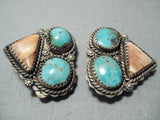 Dazzling Vintage Native American Navajo Turquoise Sterling Silver Shell Earrings-Nativo Arts