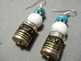 Amazing Vintage Native American Navajo Singer Turquoise Gold Sterling Silver Earrings-Nativo Arts