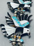 Opulent Vintage Native American Zuni Turquoise Eagle Sterling Silver Squash Blossom Necklace-Nativo Arts