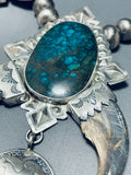 Native American 368 Gram Bear San Felipe Turquoise Sterling Silver Squash Blossom Necklace-Nativo Arts