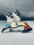 Adorable Native American Zuni Mother Of Pearl Sterling Silver Hummingbird Ring Signed T. Pinto-Nativo Arts
