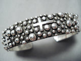 Cross Handmade Detailed Navajo Sterling Silver Bracelet Native American-Nativo Arts
