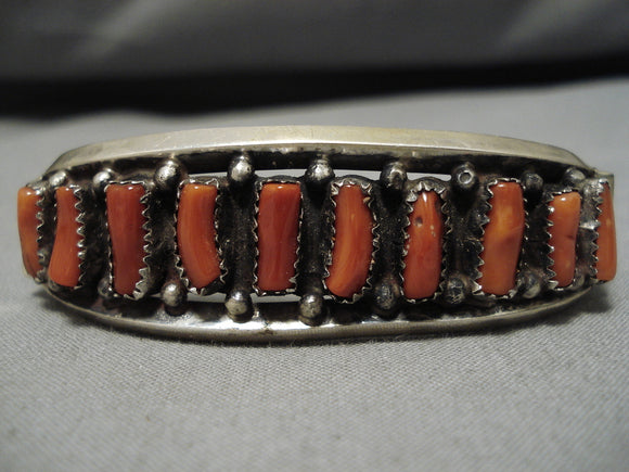 Vintage Native American Navajo Bracelet- Sterling Silver Coral-Nativo Arts