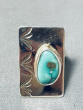 Fascinating Native American Navajo Kingman Turquoise Sterling Silver Ring Signed Del Secatero-Nativo Arts