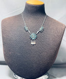 Gorgeous Vintage Native American Zuni Blue Gem Turquoise Sterling Silver Necklace-Nativo Arts