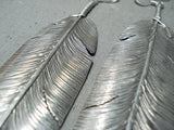 Very Long Navajo Native American Sterling Silver Feather Earrings-Nativo Arts