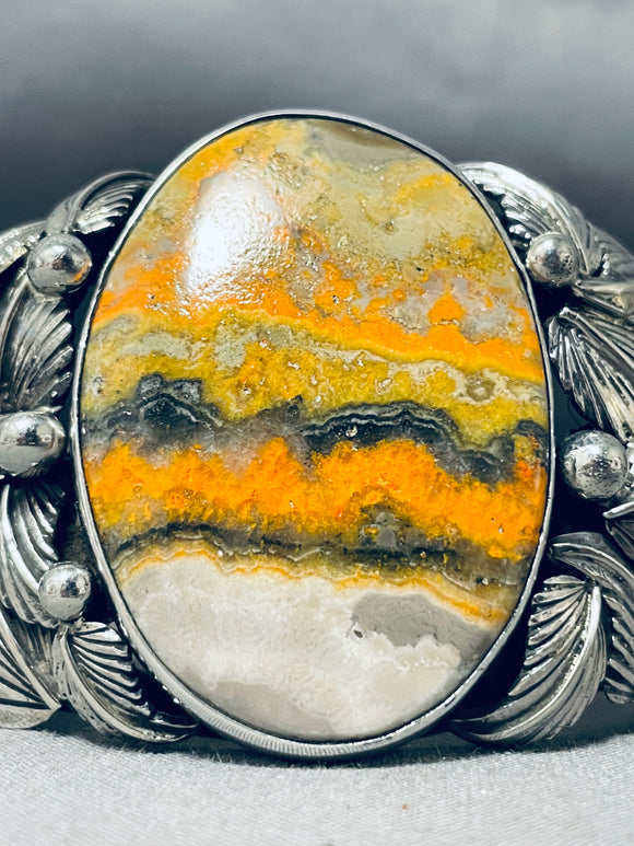Gigantic San Felipe Huge Honeybee Oval Sterling Silver Leaves Bracelet-Nativo Arts