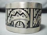 Wide Hand Tooled Vintage Hopi/ Native American Navajo Sterling Silver Bear Bracelet-Nativo Arts