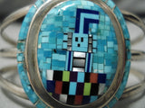 Stunning Vintage Native American Navajo Inlay Kachina Piaso Sterling Silver Bracelet-Nativo Arts
