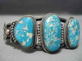 Striking Vintage Native American Navajo Unique Blue Turquoise Sterling Silver Coil Bracelet-Nativo Arts