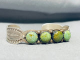 Gasp! Vintage Native American Navajo Green Turquoise Sterling Silver Concho Bracelet-Nativo Arts