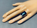 Important Vintage Native American Zuni Turquoise Jet Sterling Silver Long Ring-Nativo Arts