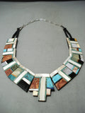 Native American One Of The Most Detailed Santo Domingo Turquoise Sterling Silver Necklace-Nativo Arts