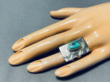 Fascinating Native American Navajo Kingman Turquoise Sterling Silver Ring Signed Del Secatero-Nativo Arts