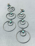 Dynamic Vintage Native American Navajo Blue Gem Turquoise Sterling Silver Dangle Earrings-Nativo Arts