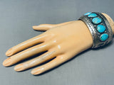 Heavy Signed Vintage Native American Navajo Domed Turquoise Sterling Silver Bracelet Cuff Old-Nativo Arts