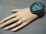 Huge Vintage Native American Navajo Green Turquoise Sterling Silver Bracelet-Nativo Arts