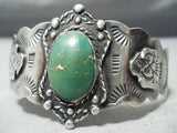 Quality Early Vintage Native American Navajo Sterling Silver Green Turquoise Bracelet Old-Nativo Arts