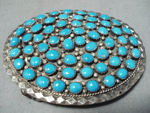 Incredible Vintage Native American Navajo Turquoise Cluster Sterling Silver Buckle Old-Nativo Arts