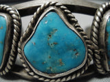 Stunning Vintage Native American Navajo Blue Gem Turquoise Sterling Silver Bracelet Cuff-Nativo Arts