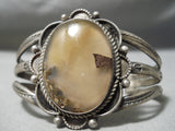 Earlier Vintage Native American Navajo Agate Petrified Wood Sterling Silver Bracelet Old-Nativo Arts