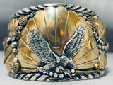 122 Gram Vintage Al Chee Native American Navajo Gold Sterling Silver Eagle Bracelet-Nativo Arts