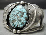 Very Rare Vintage Native American Navajo Basalt Turquoise Sterling Silver Bracelet Old-Nativo Arts