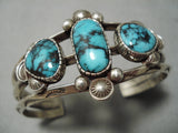 Native American Important Turquoise!! Vintage Navajo Blue Warrior Sterling Silver Bracelet-Nativo Arts