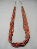 Important Yazzie Native American Navajo Tubule Coral Sterling Silver Heishi Necklace-Nativo Arts