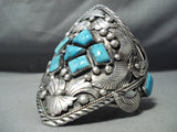 Ted Joe Massive Vintage Native American Navajo Turquoise Sterling Silver Leaf Bracelet-Nativo Arts