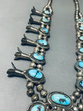 Gasp! Vintage Native American Navajo 220 Gram Sterling Silver Turquoise Squash Blossom Necklace-Nativo Arts