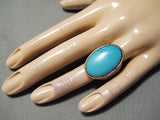 Outstanding Vintage Native American Hopi Blue Gem Turquoise Sterling Silver Ring-Nativo Arts